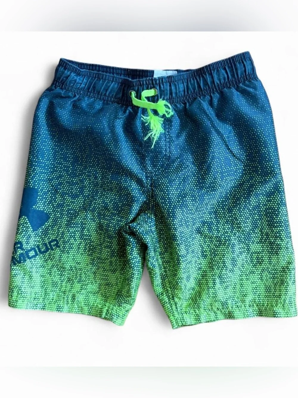 Under Armour Teal and Neon Green Boys' Swim Shorts trunk Sz S